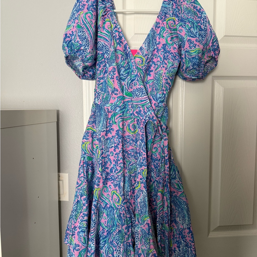 Lilly Pulitzer Blue and Pink Paisley Midi Dress